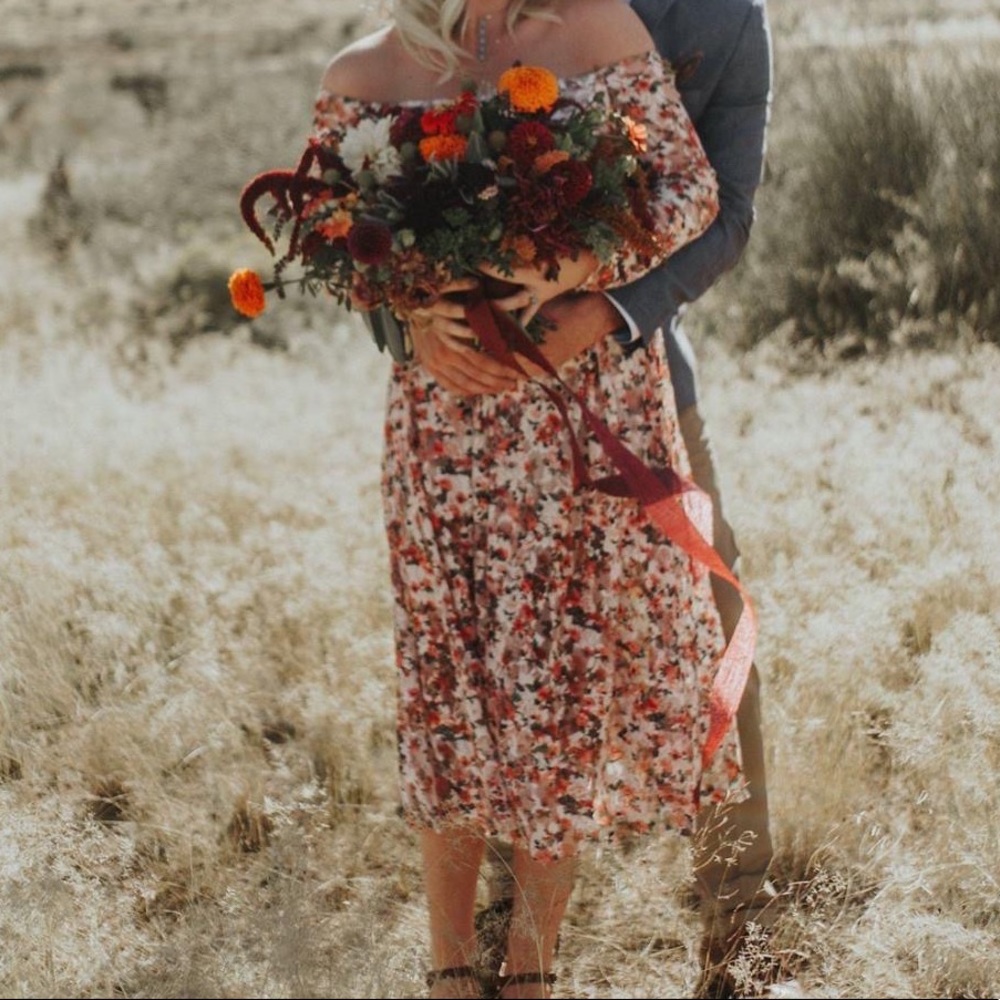 Romantic floral, off the shoulder dress